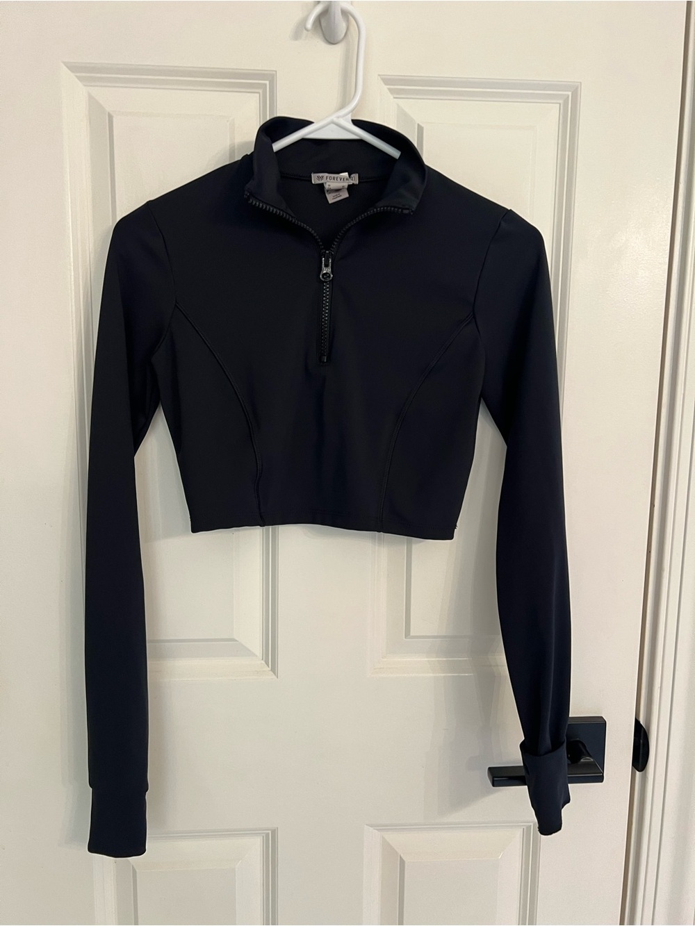 Forever 21 Black Cropped Half-Zip Pullover